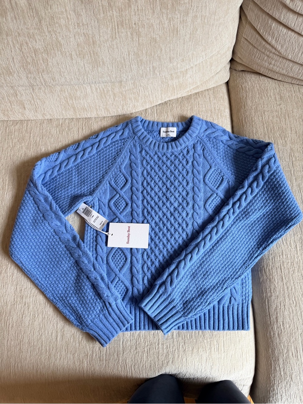 Aritzia Blue Cable Knit Crewneck Sweater